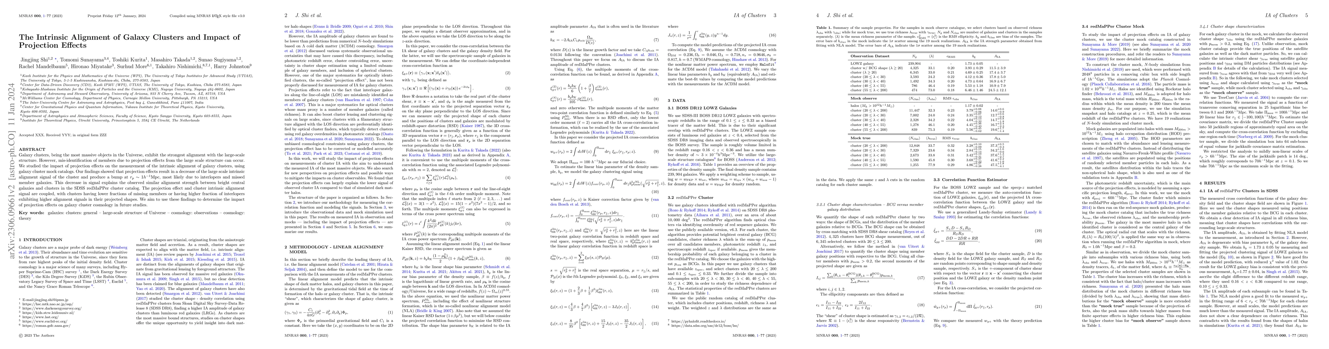 Thumbnail for The Intrinsic Alignment of Galaxy Clusters and Impact of Projection
  Effects