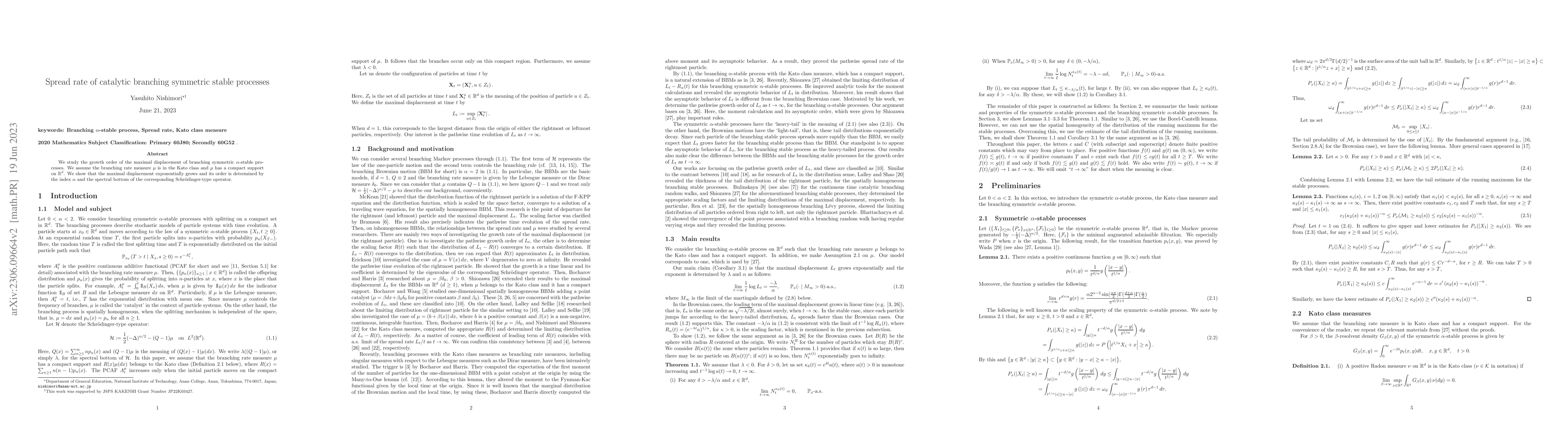 Thumbnail for Spread rate of catalytic branching symmetric stable processes