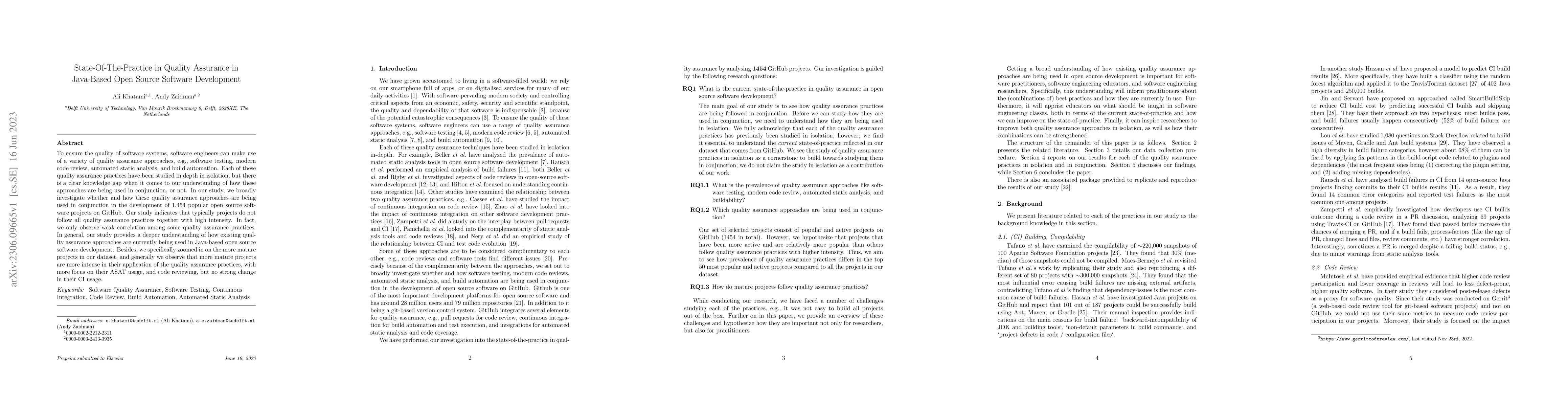 Thumbnail for State-Of-The-Practice in Quality Assurance in Java-Based Open Source
  Software Development
