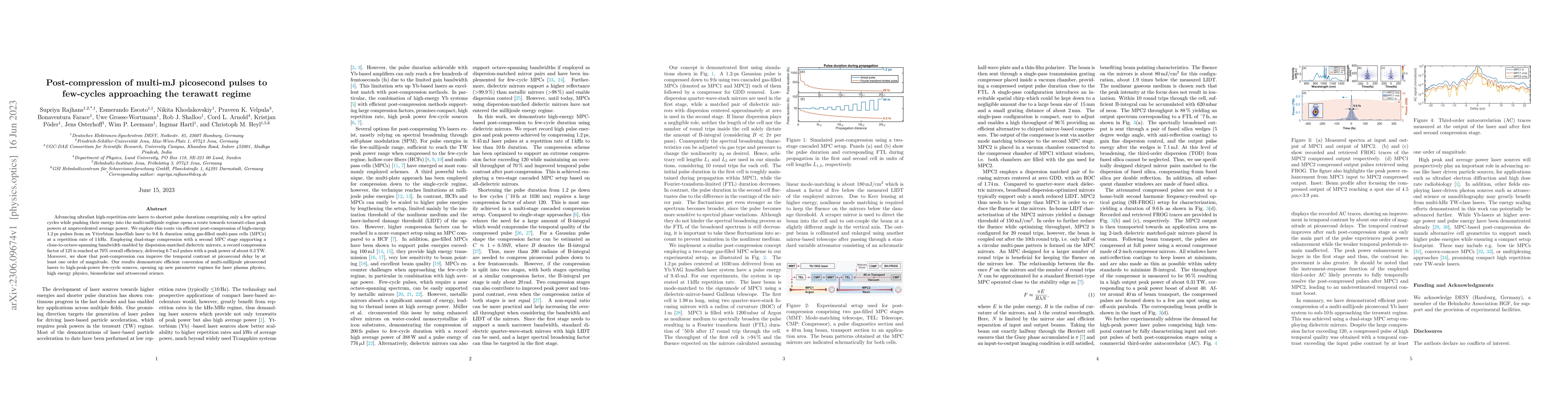 Thumbnail for Post-compression of multi-mJ picosecond pulses to few-cycles approaching
  the terawatt regime