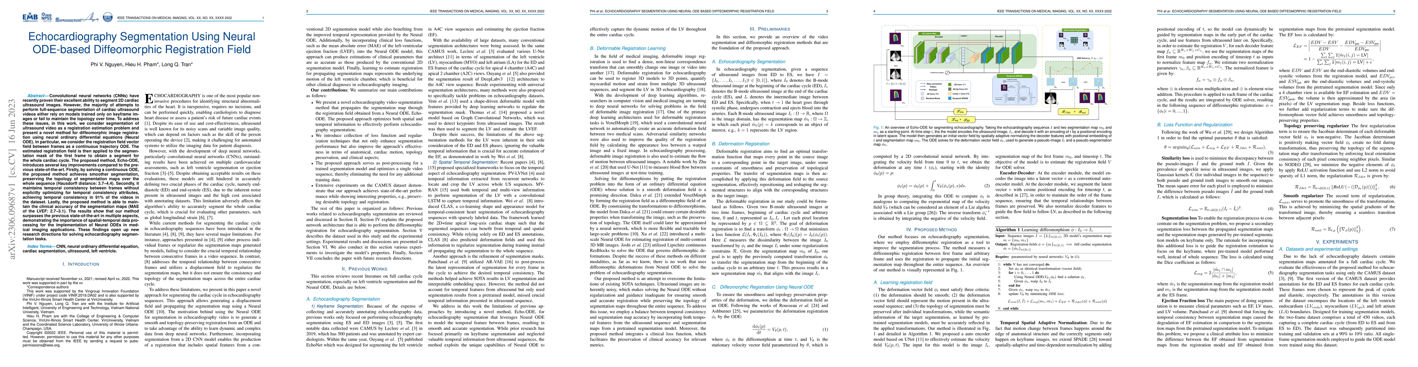 Thumbnail for Echocardiography Segmentation Using Neural ODE-based Diffeomorphic
  Registration Field