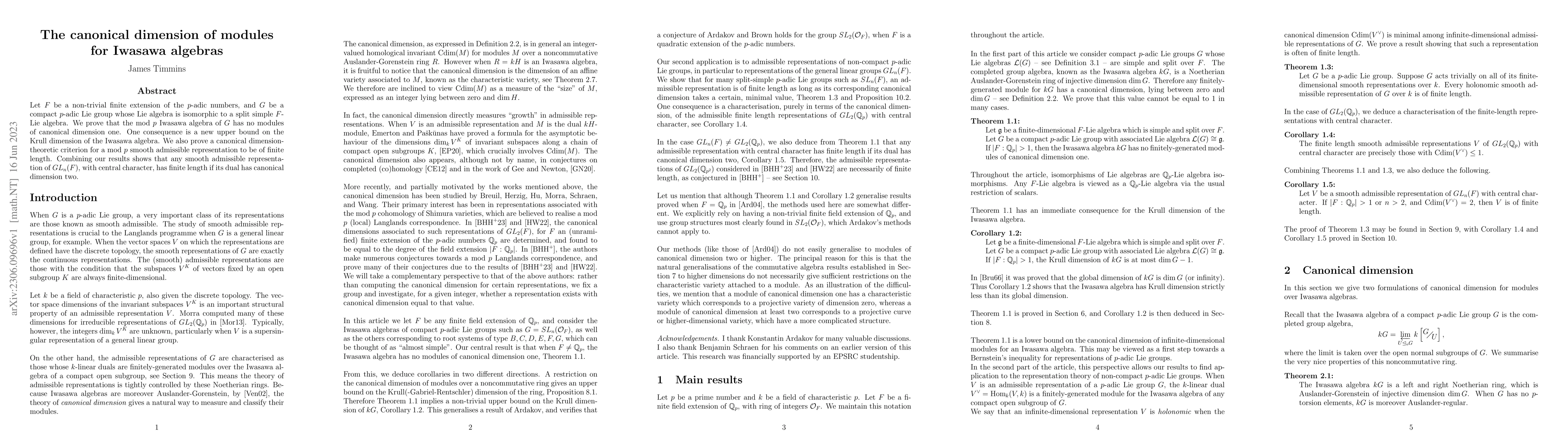 Thumbnail for The canonical dimension of modules for Iwasawa algebras