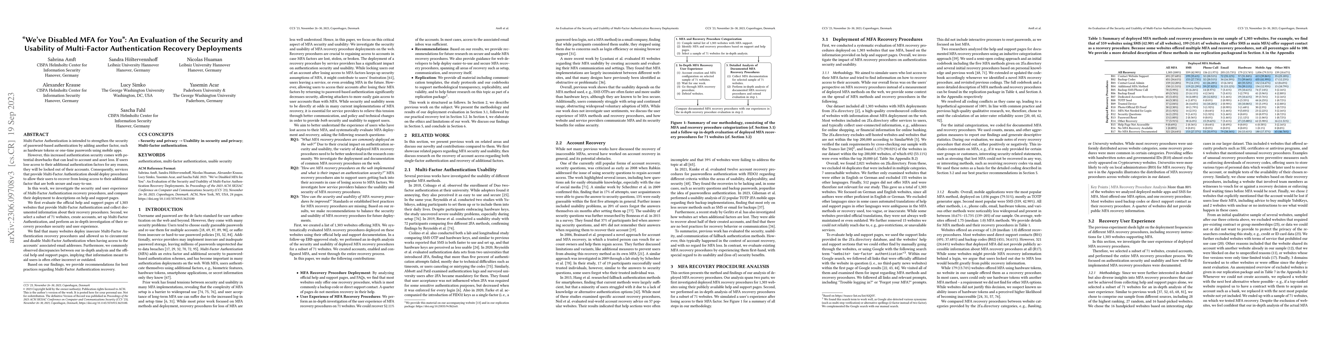 Thumbnail for "We've Disabled MFA for You": An Evaluation of the Security and
  Usability of Multi-Factor Authentication Recovery Deployments