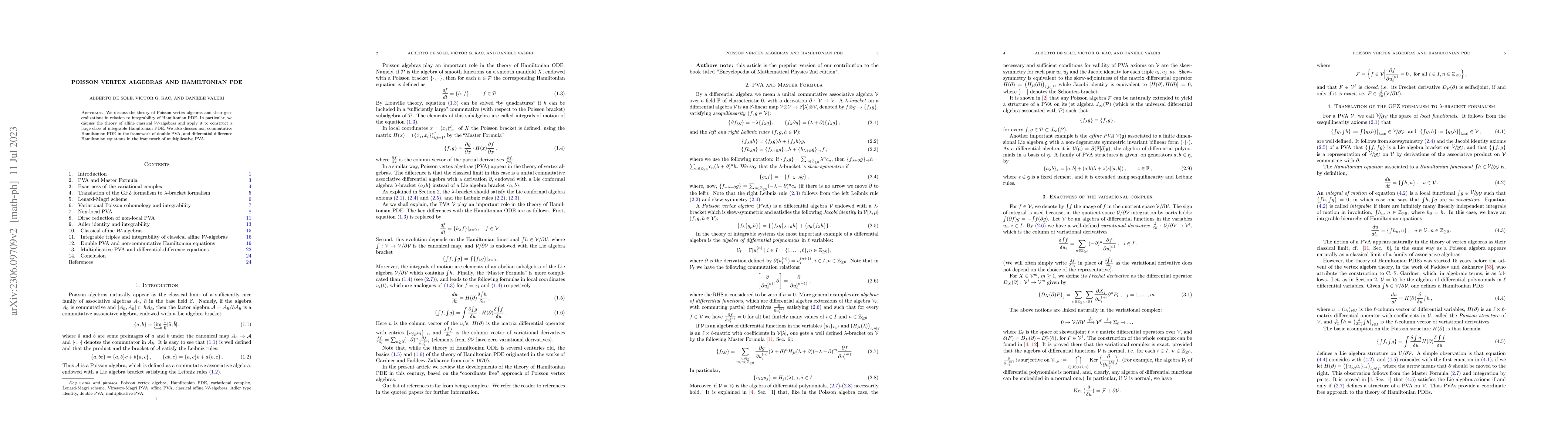 Thumbnail for Poisson vertex algebras and Hamiltonian PDE