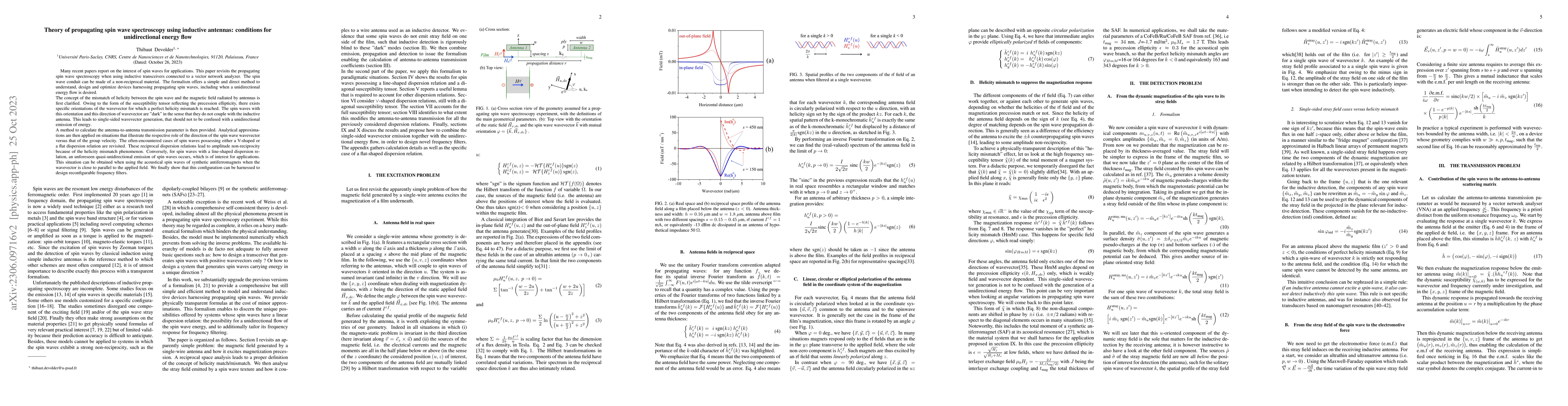 Thumbnail for Theory of propagating spin wave spectroscopy using inductive antennas:
  conditions for unidirectional energy flow