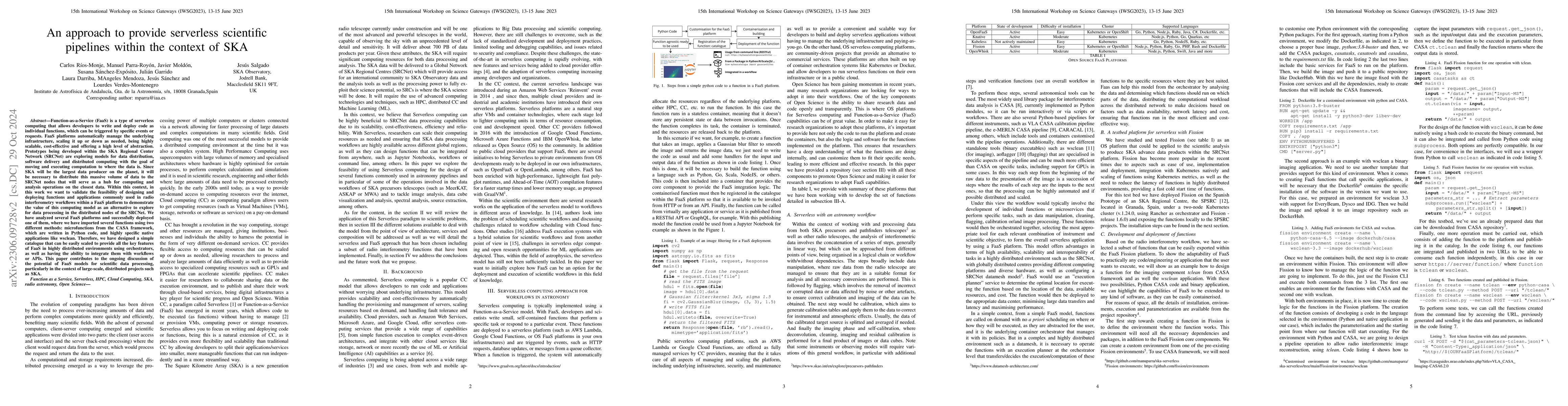 Thumbnail for An approach to provide serverless scientific pipelines within the
  context of SKA