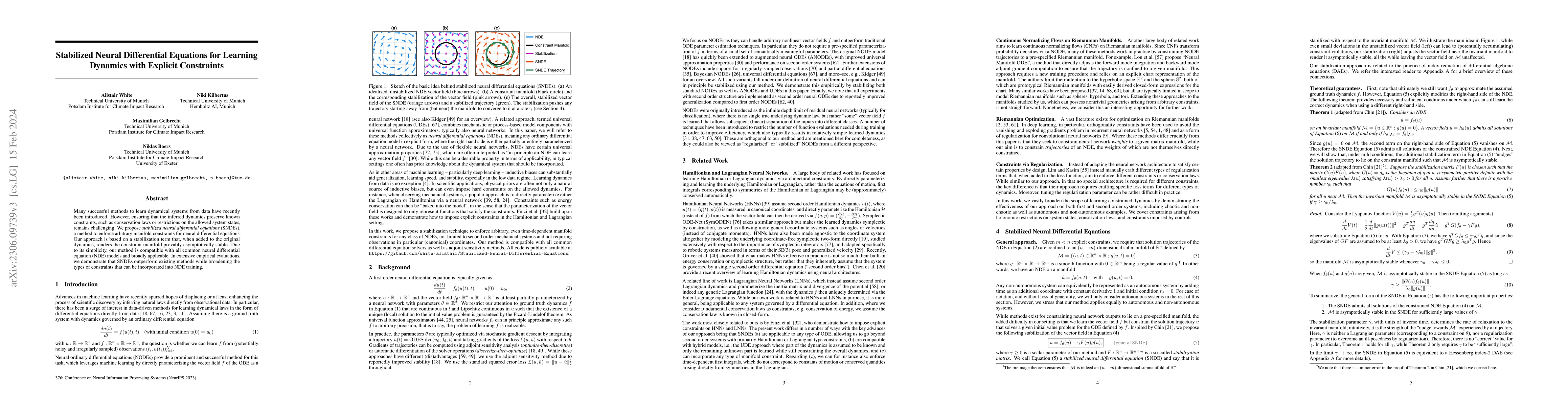 Thumbnail for Stabilized Neural Differential Equations for Learning Dynamics with
  Explicit Constraints