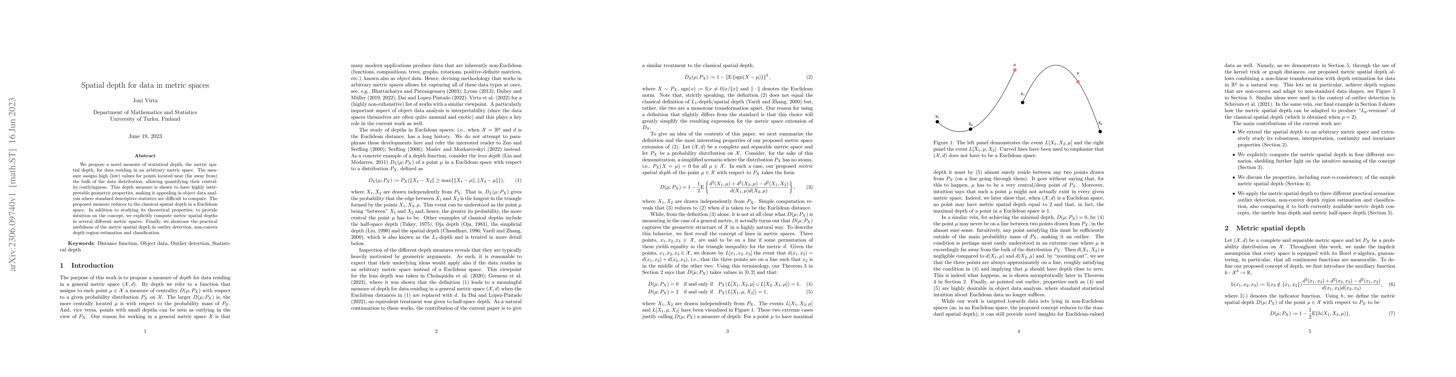 Thumbnail for Spatial depth for data in metric spaces