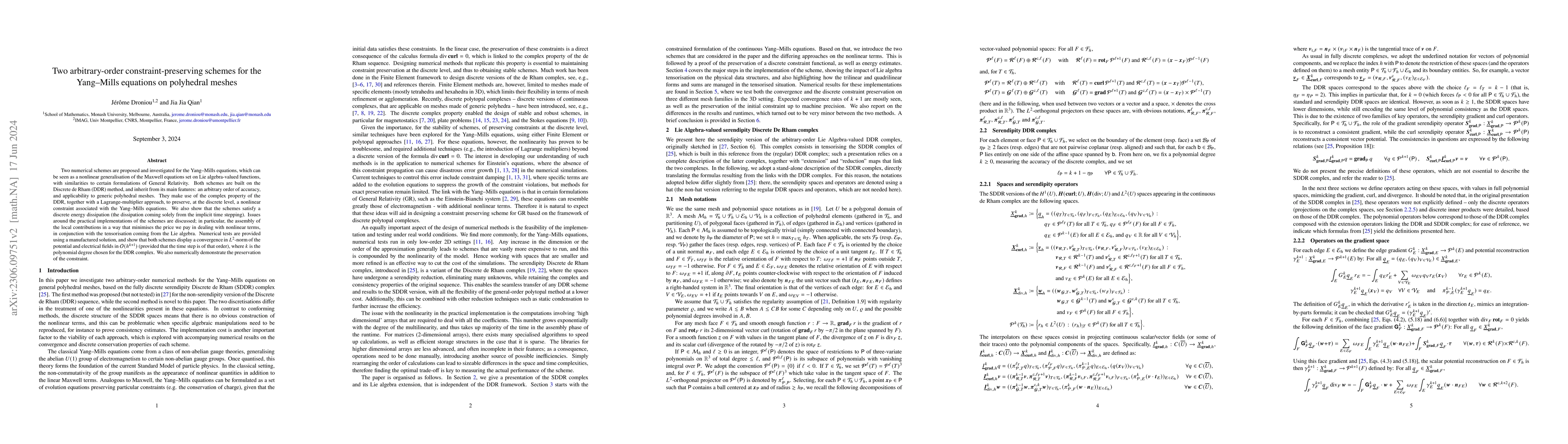 Thumbnail for Two arbitrary-order constraint-preserving schemes for the Yang--Mills
  equations on polyhedral meshes