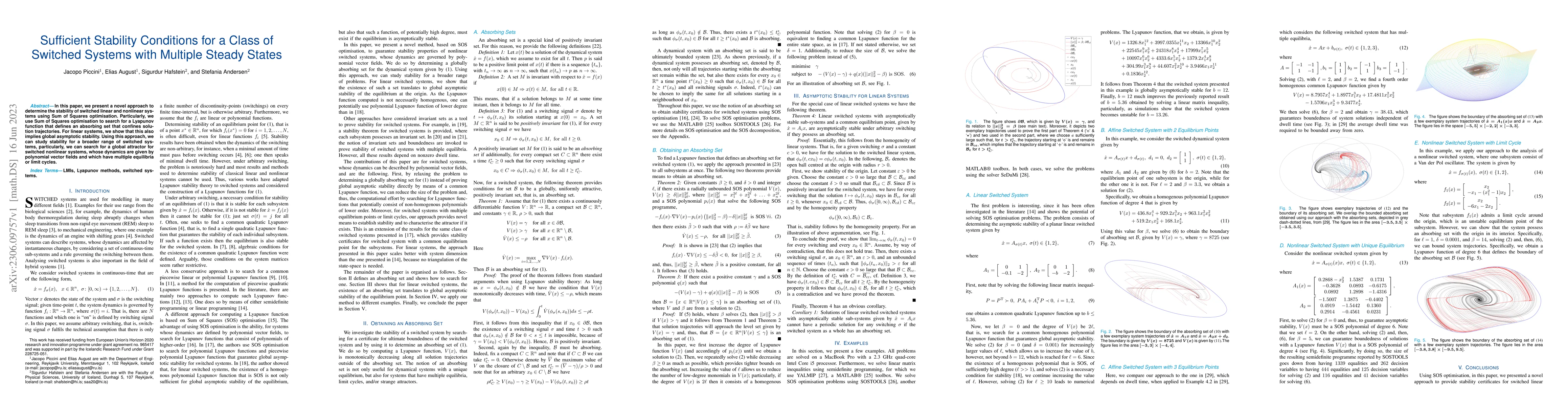 Thumbnail for Sufficient Stability Conditions for a Class of Switched Systems with
  Multiple Steady States