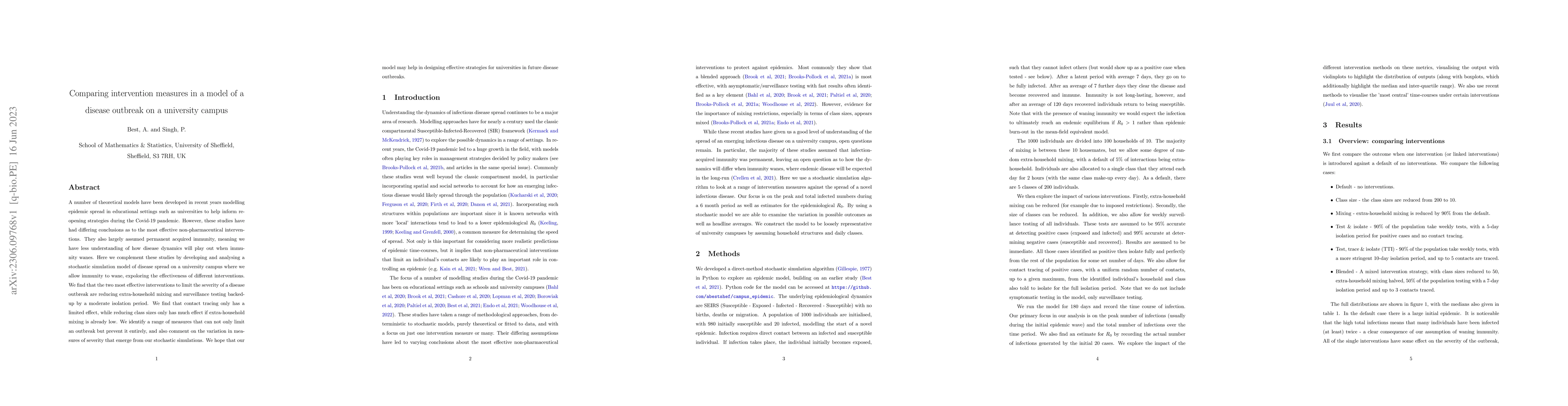 Thumbnail for Comparing intervention measures in a model of a disease outbreak on a
  university campus