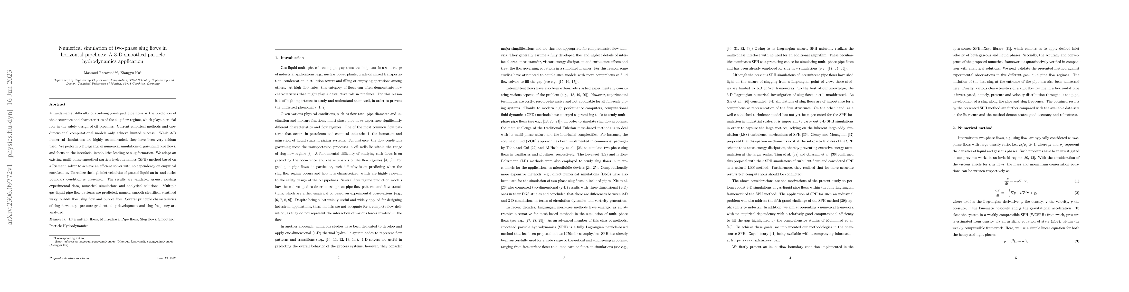 Thumbnail for Numerical simulation of two-phase slug flows in horizontal pipelines: A
  3-D smoothed particle hydrodynamics application