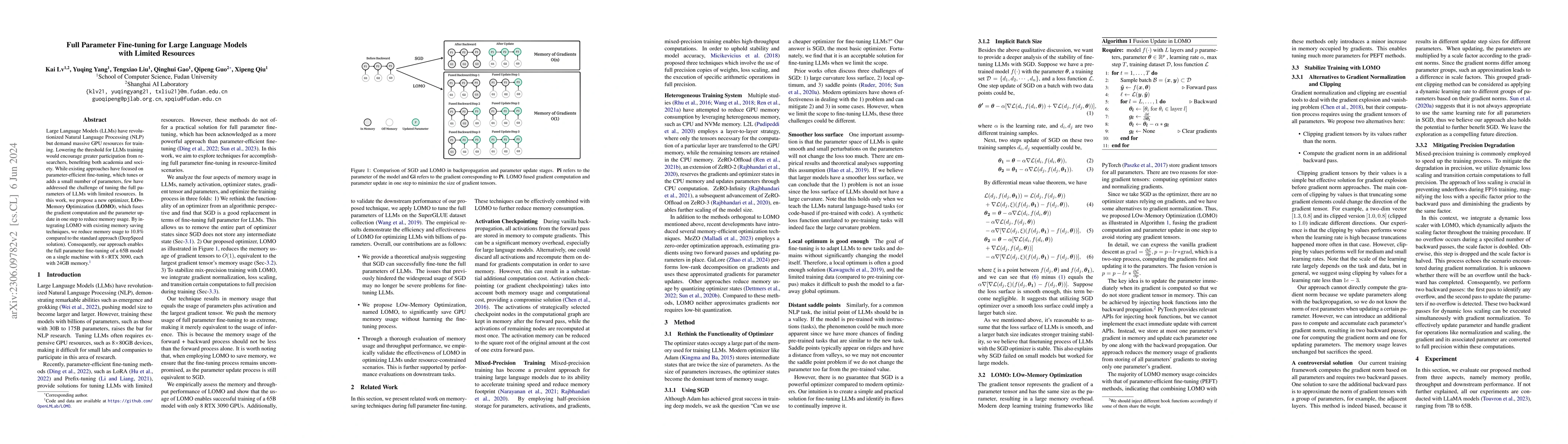 Thumbnail for Full Parameter Fine-tuning for Large Language Models with Limited
  Resources