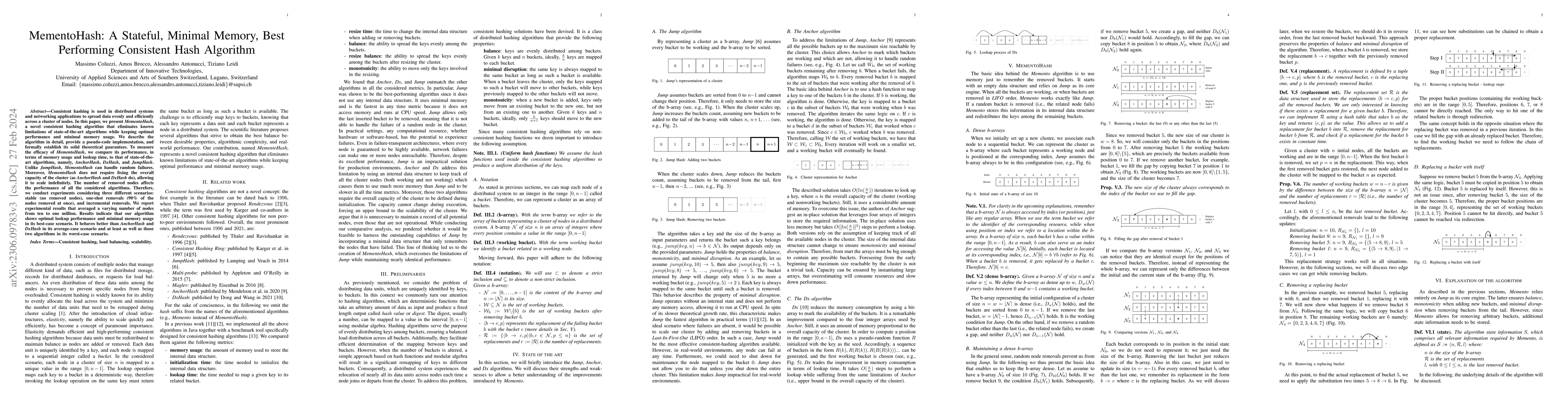 Thumbnail for MementoHash: A Stateful, Minimal Memory, Best Performing Consistent Hash
  Algorithm