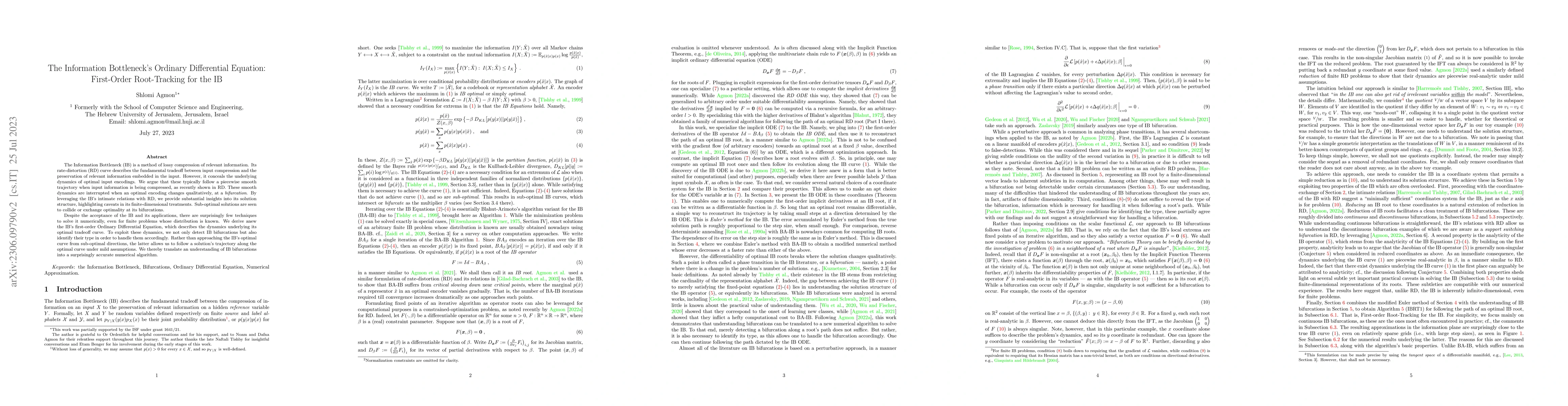 Thumbnail for The Information Bottleneck's Ordinary Differential Equation: First-Order
  Root-Tracking for the IB