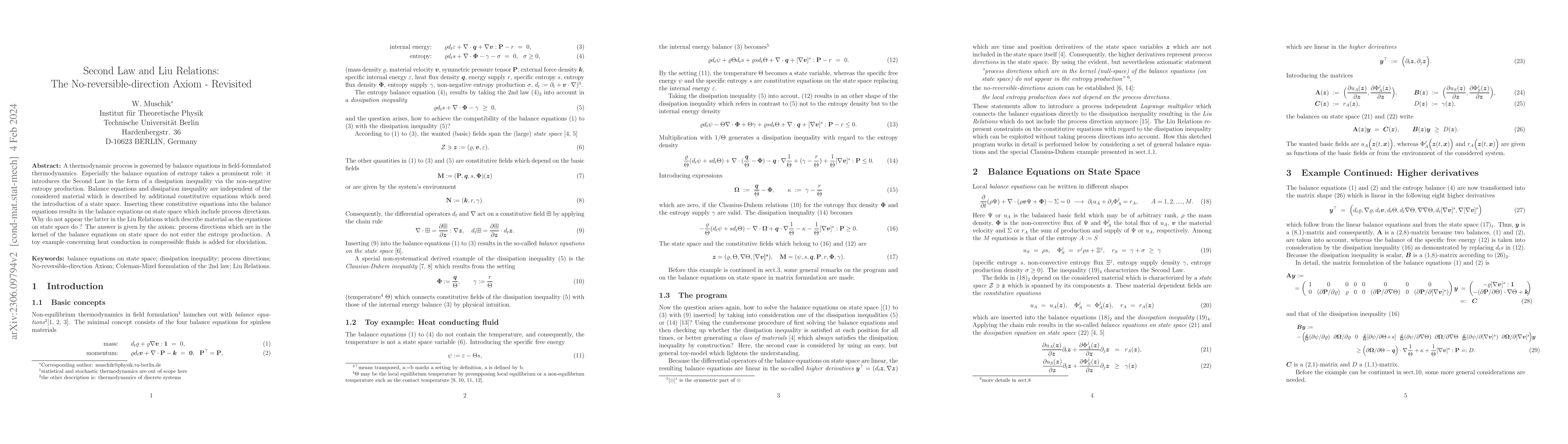 Thumbnail for Second Law and its Amendment: the Axiom of No-reversible Directions --
  Revisited