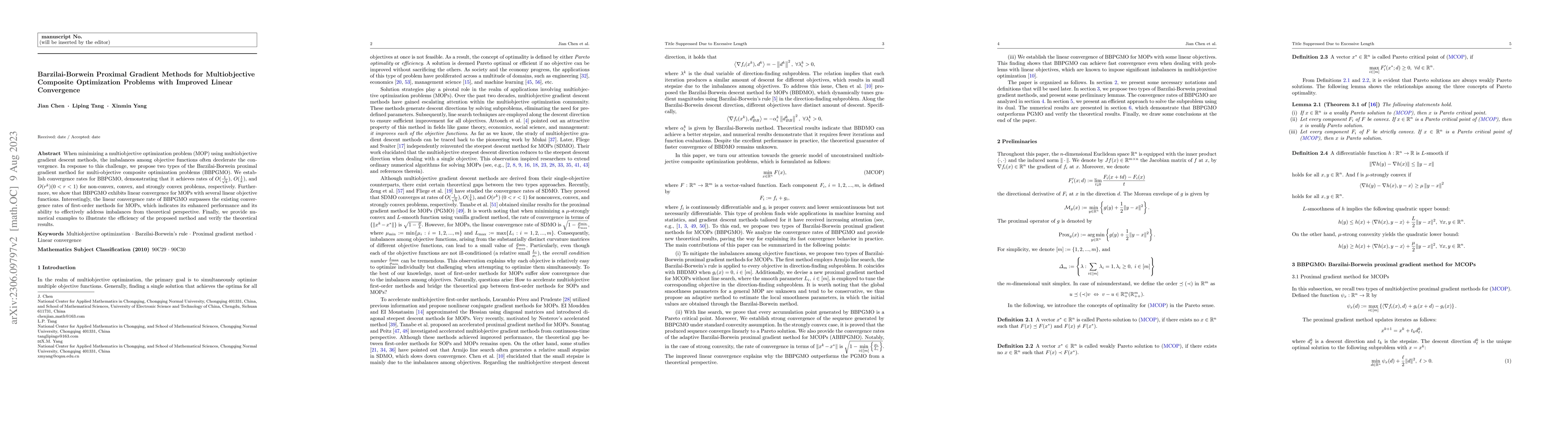 Thumbnail for Barzilai-Borwein Proximal Gradient Methods for Multiobjective Composite
  Optimization Problems with Improved Linear Convergence