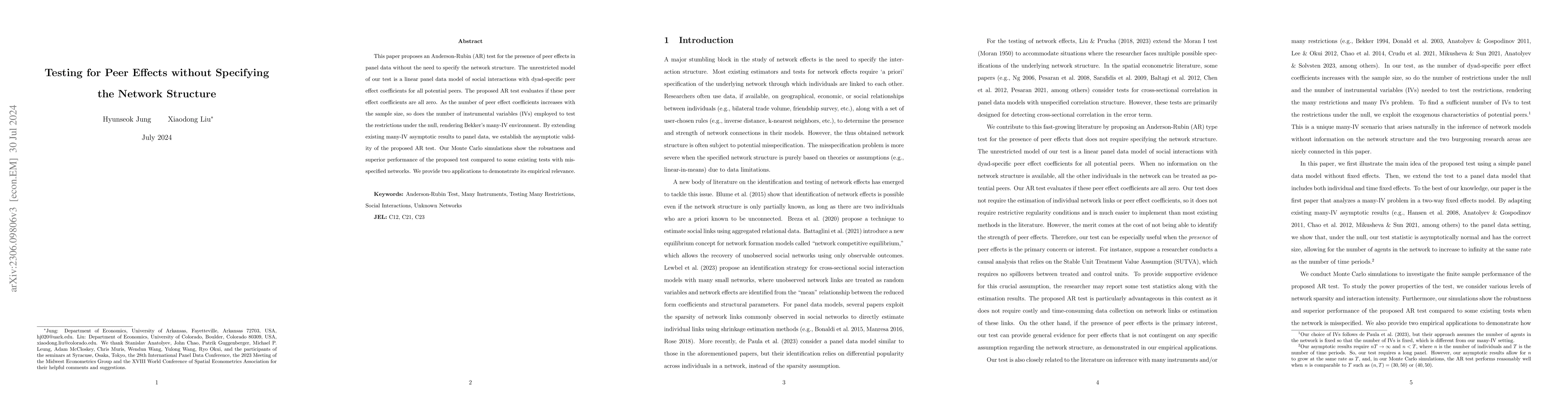 Thumbnail for Testing for Peer Effects without Specifying the Network Structure