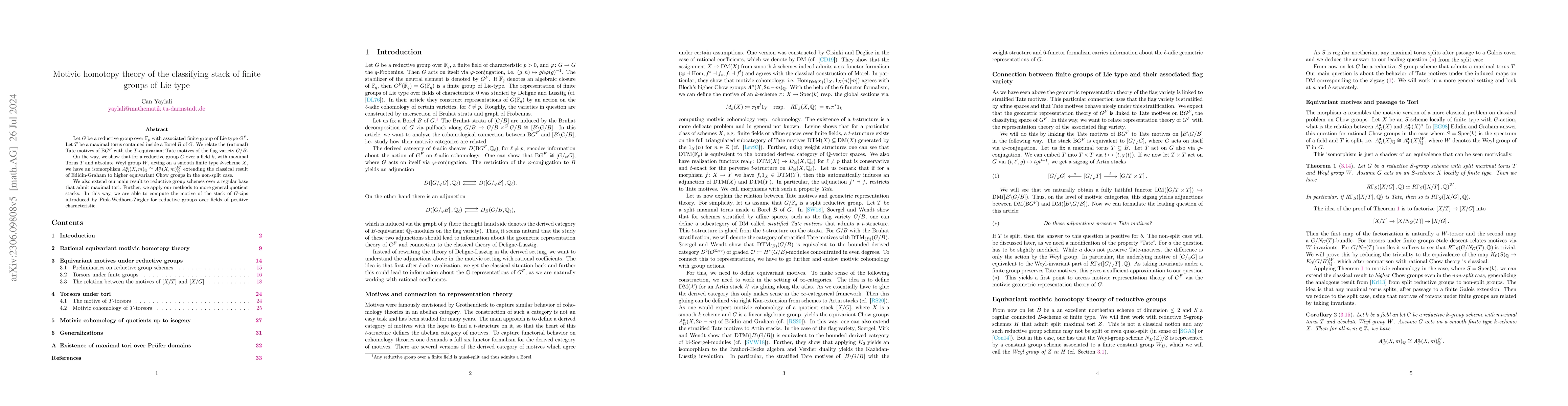 Thumbnail for Motivic homotopy theory of the classifying stack of finite groups of Lie
  type