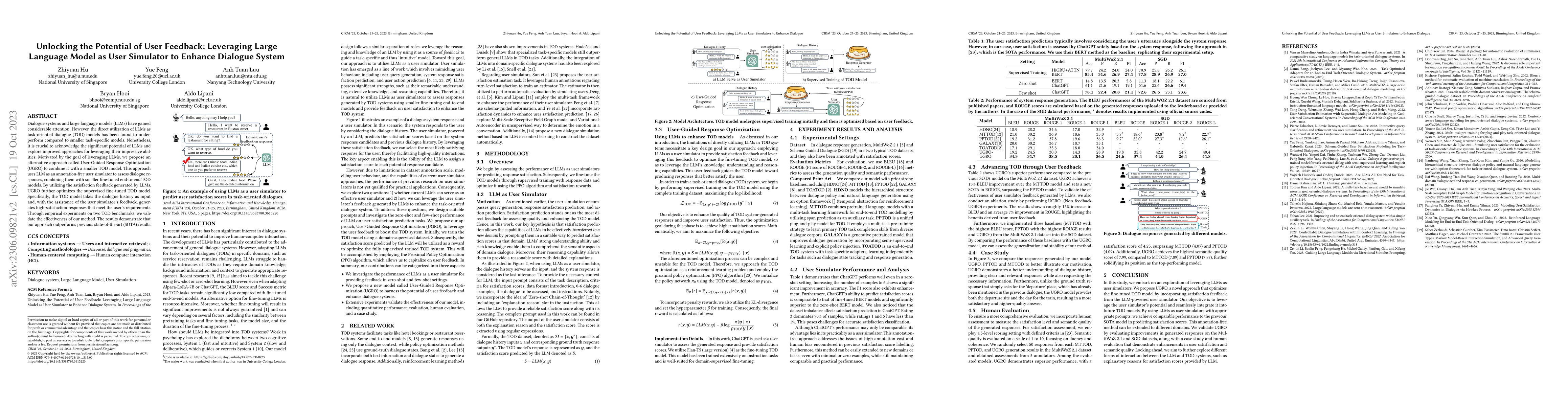 Thumbnail for Unlocking the Potential of User Feedback: Leveraging Large Language
  Model as User Simulator to Enhance Dialogue System