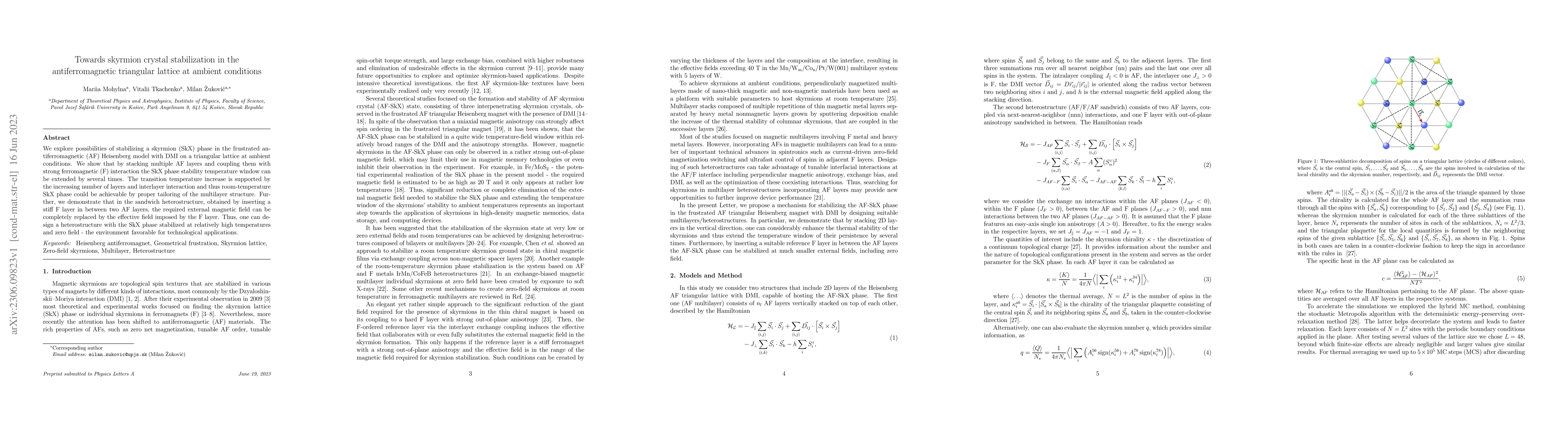 Thumbnail for Towards skyrmion crystal stabilization in the antiferromagnetic
  triangular lattice at ambient conditions