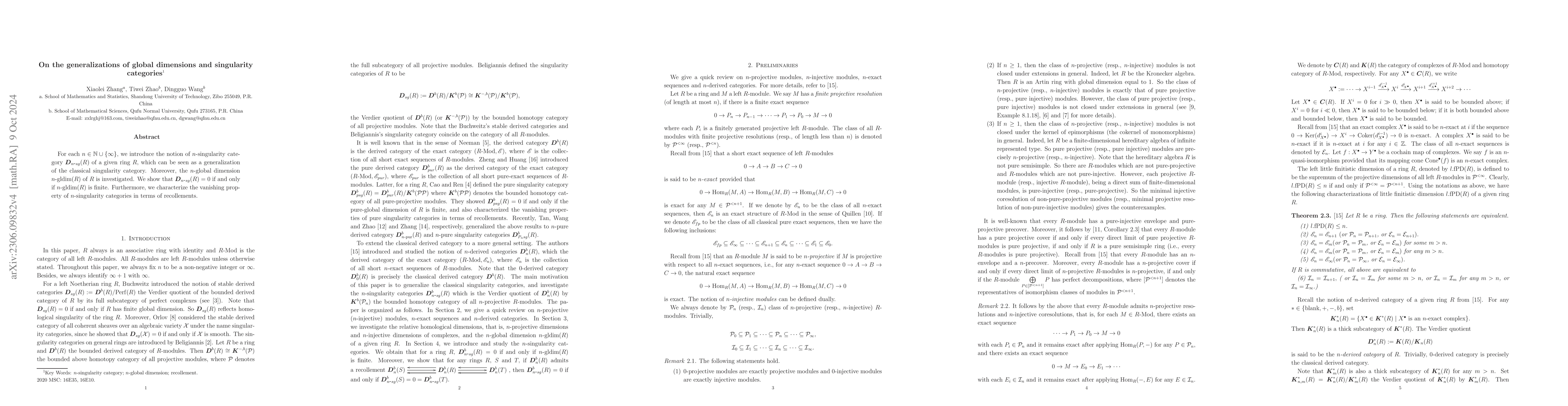 Thumbnail for On the generalizations of global dimensions and singularity categories