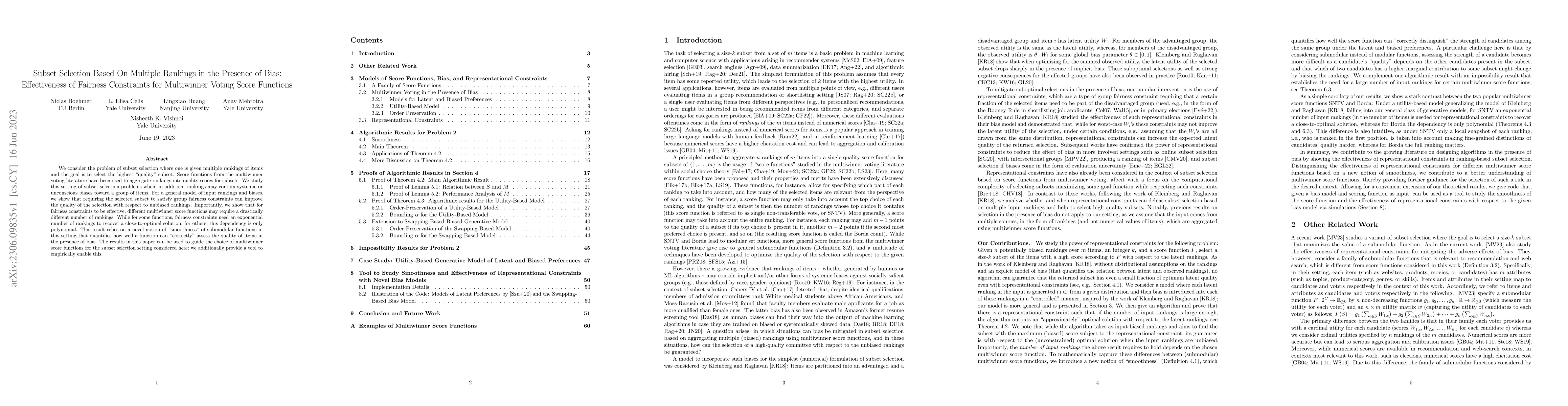 Thumbnail for Subset Selection Based On Multiple Rankings in the Presence of Bias:
  Effectiveness of Fairness Constraints for Multiwinner Voting Score Functions