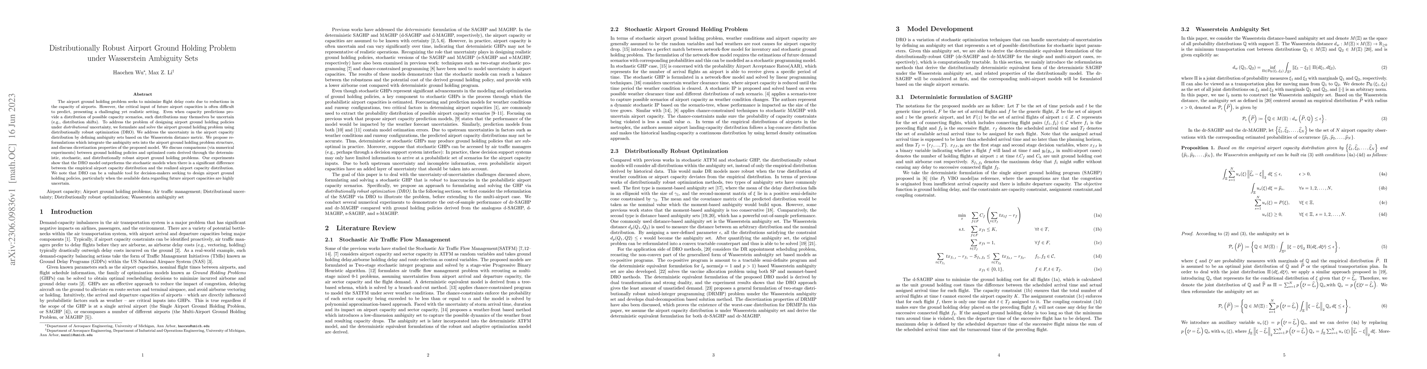Thumbnail for Distributionally Robust Airport Ground Holding Problem under Wasserstein
  Ambiguity Sets