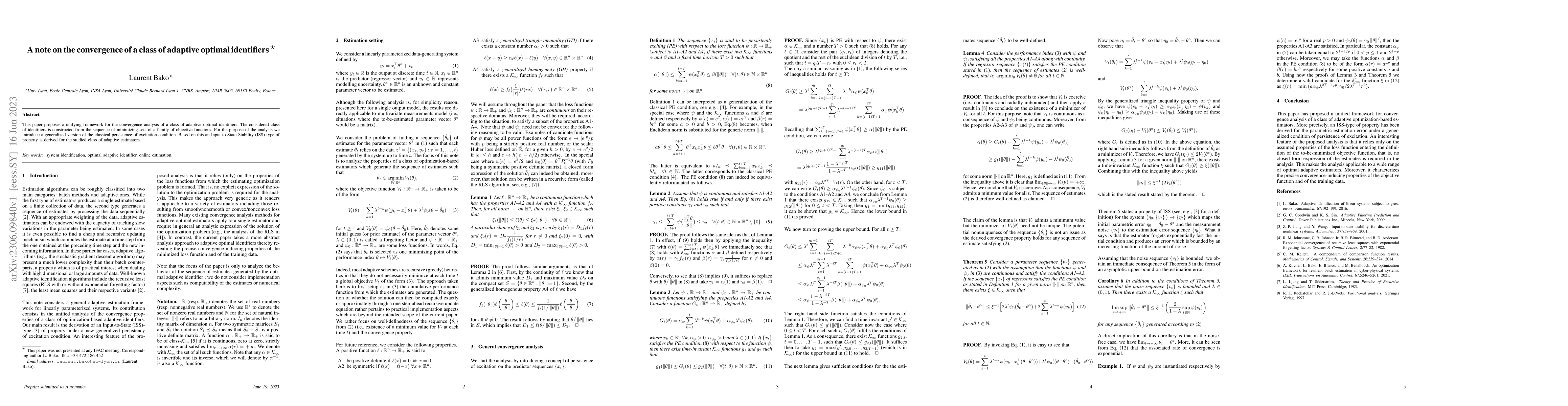 Thumbnail for A note on the convergence of a class of adaptive optimal identifiers