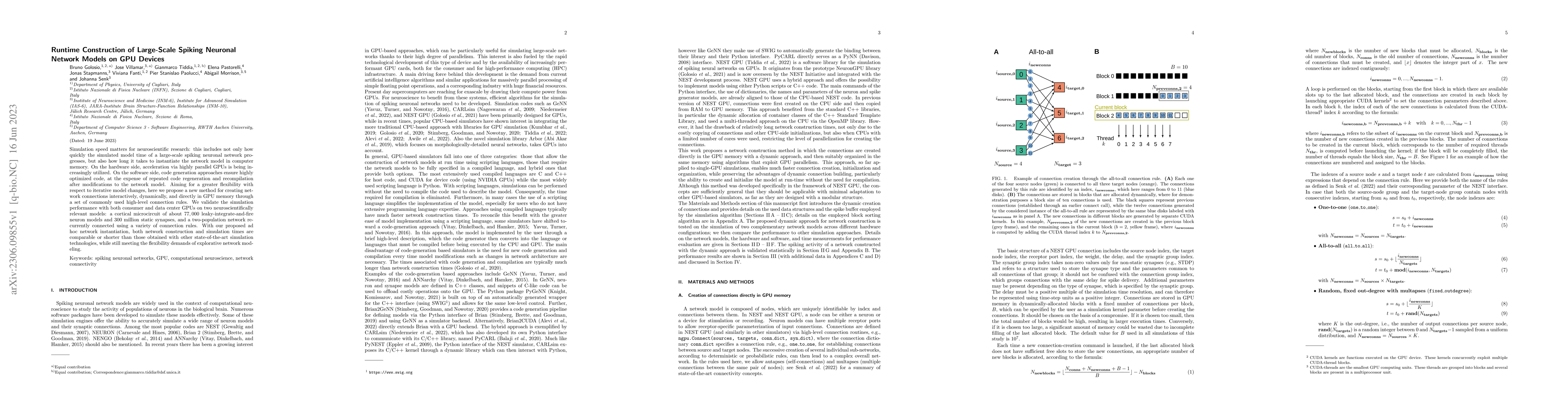 Thumbnail for Runtime Construction of Large-Scale Spiking Neuronal Network Models on
  GPU Devices
