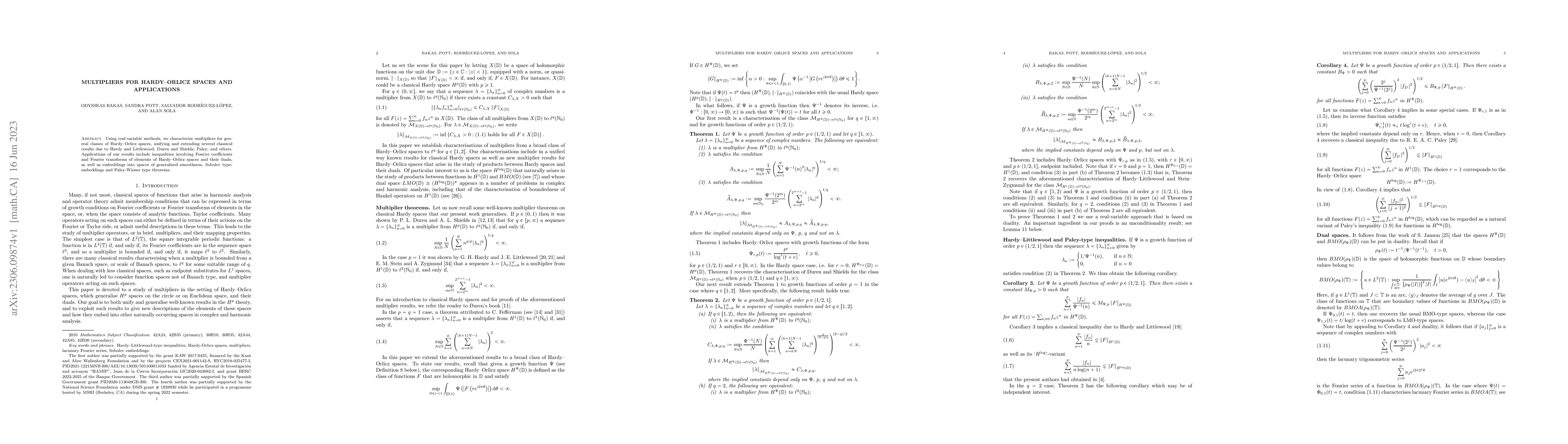 Thumbnail for Multipliers for Hardy-Orlicz spaces and applications