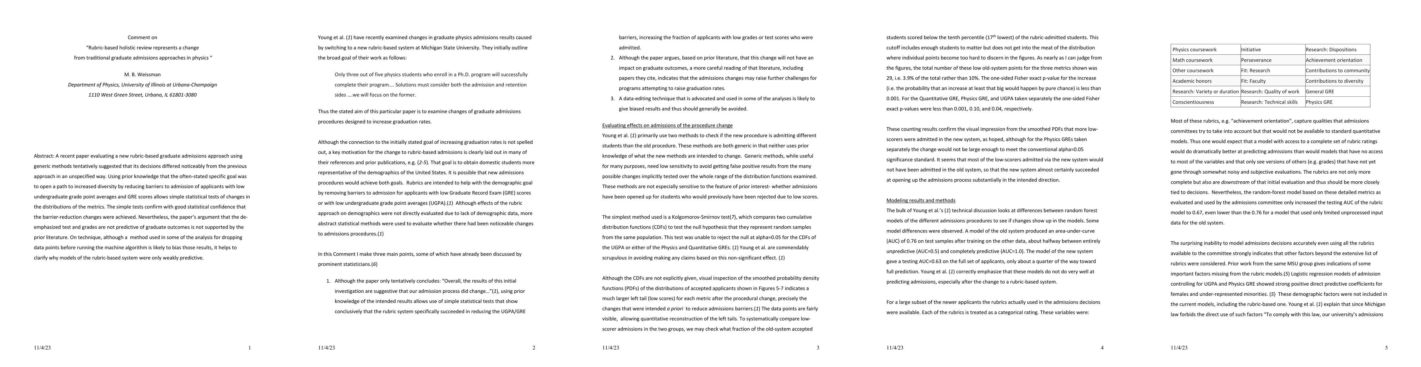Thumbnail for Comment on "Rubric-based holistic review represents a change from
  traditional graduate admissions approaches in physics"