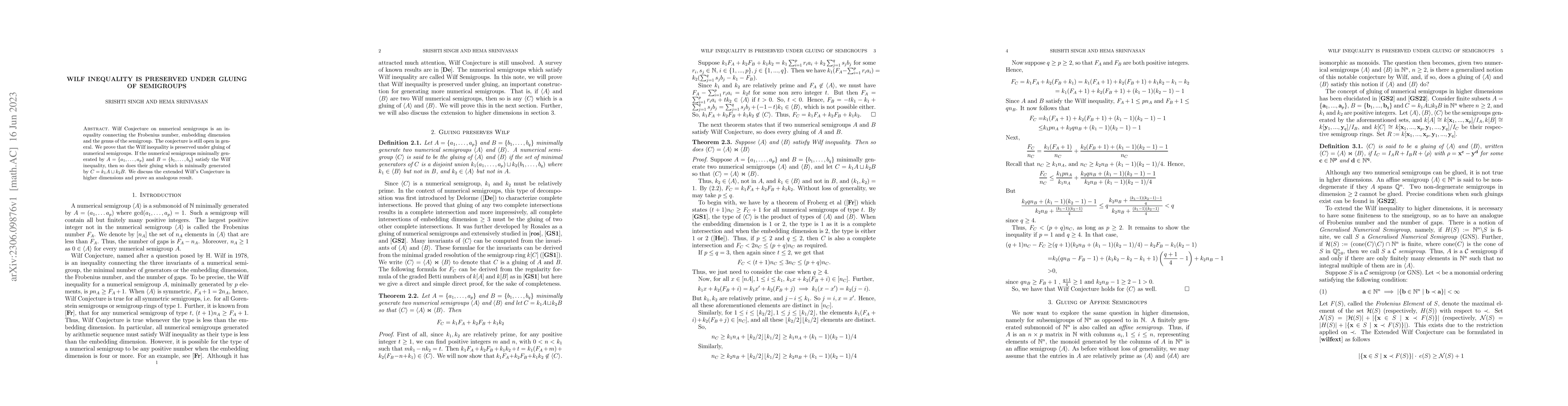 Thumbnail for Wilf Inequality is preserved under Gluing of Semigroups