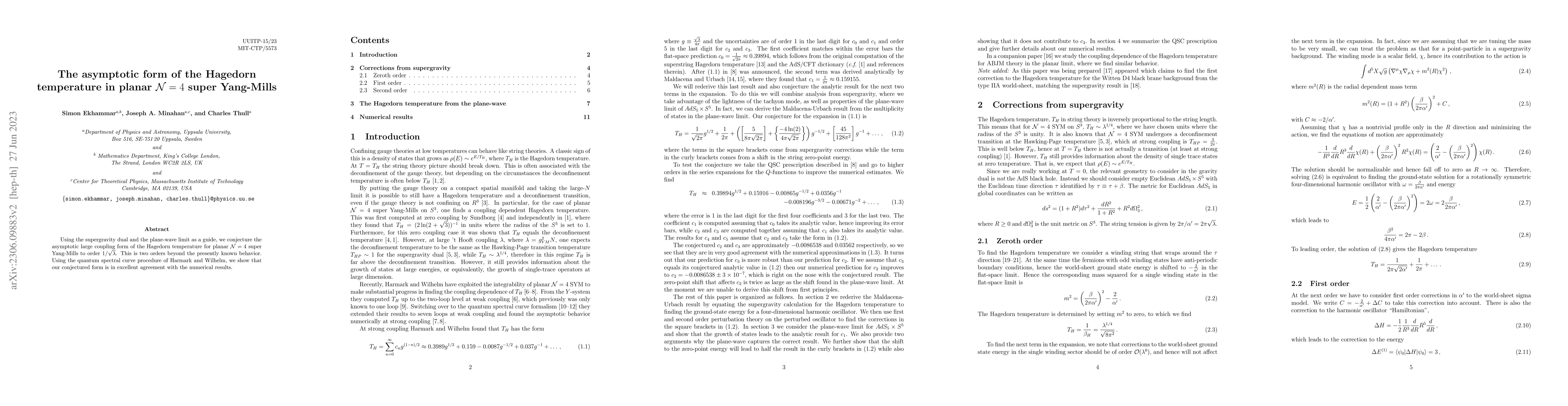 Thumbnail for The asymptotic form of the Hagedorn temperature in planar
  $\mathcal{N}=4$ super Yang-Mills