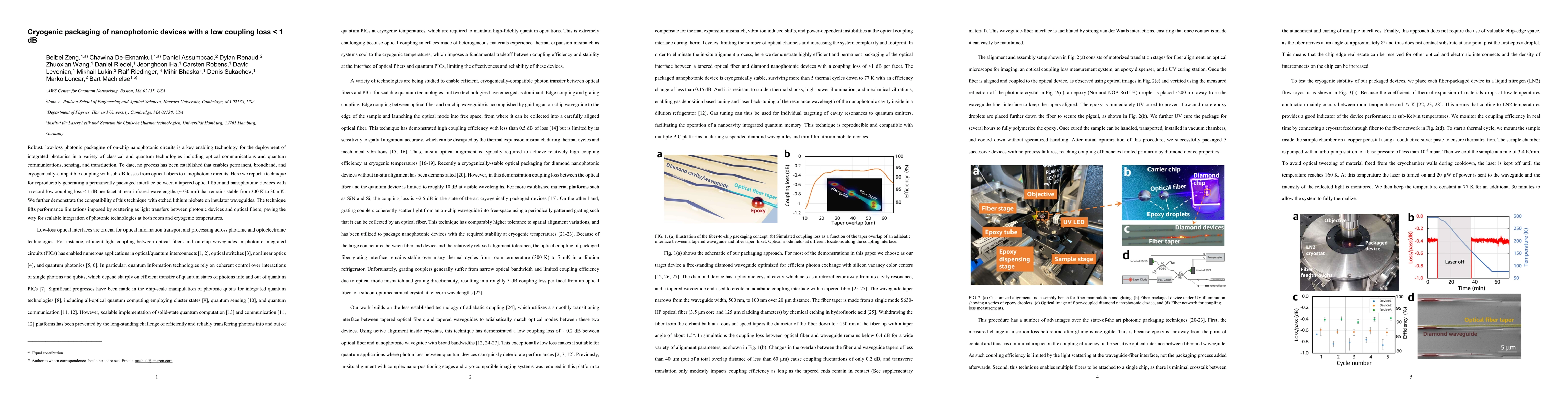 Thumbnail for Cryogenic packaging of nanophotonic devices with a low coupling loss < 1
  dB