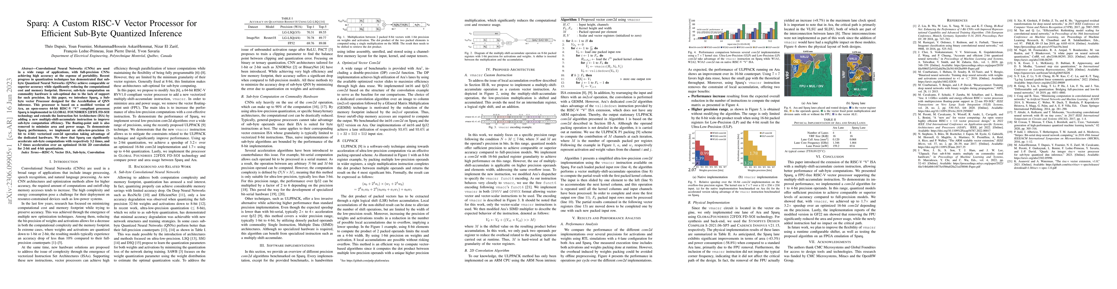Thumbnail for Sparq: A Custom RISC-V Vector Processor for Efficient Sub-Byte Quantized
  Inference