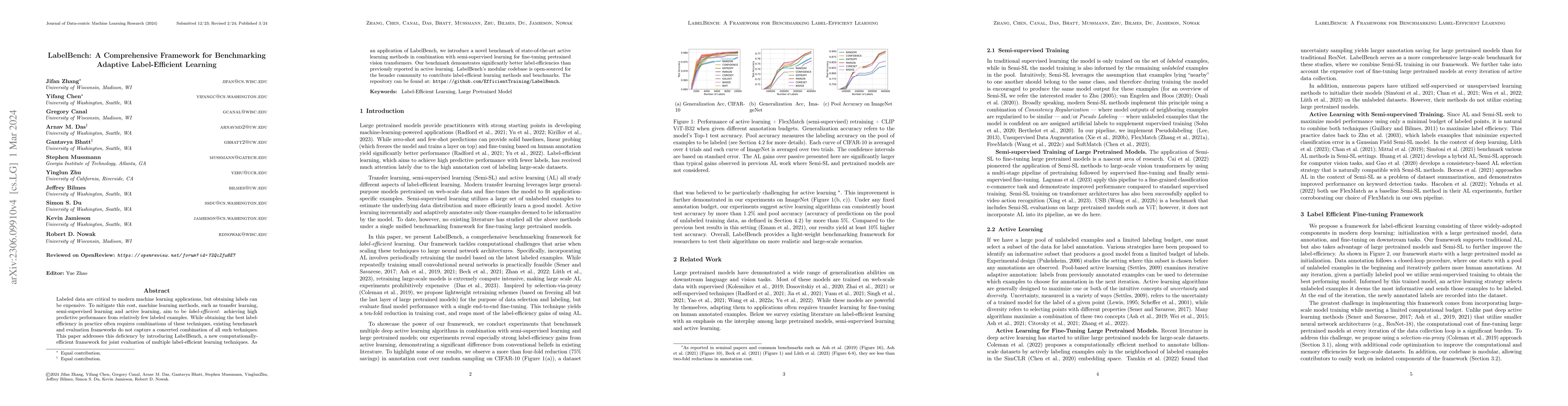 Thumbnail for LabelBench: A Comprehensive Framework for Benchmarking Adaptive
  Label-Efficient Learning