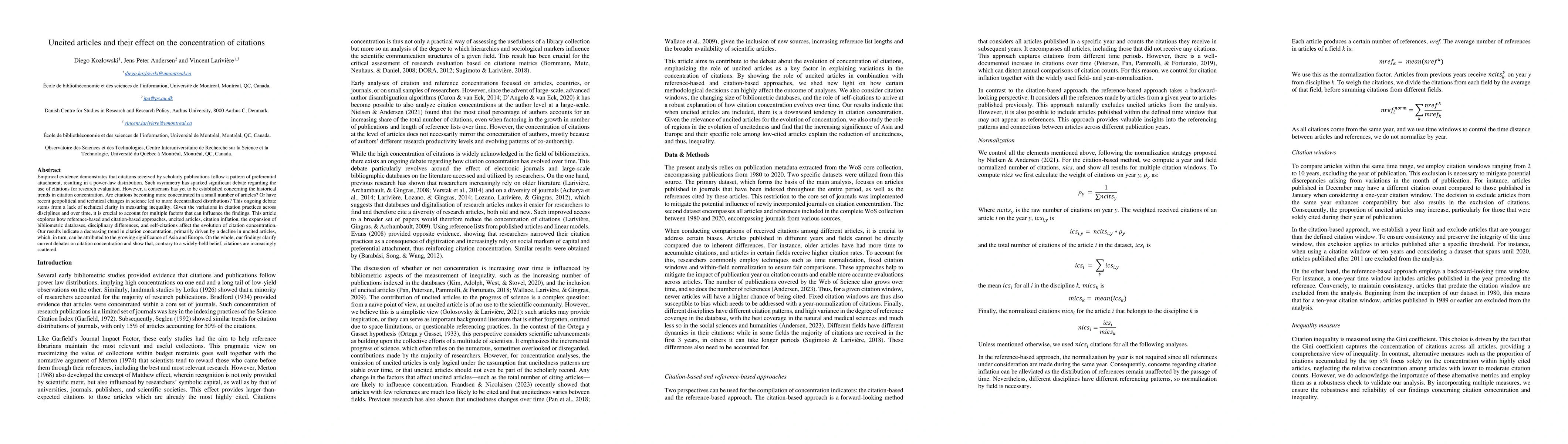 Thumbnail for Uncited articles and their effect on the concentration of citations
