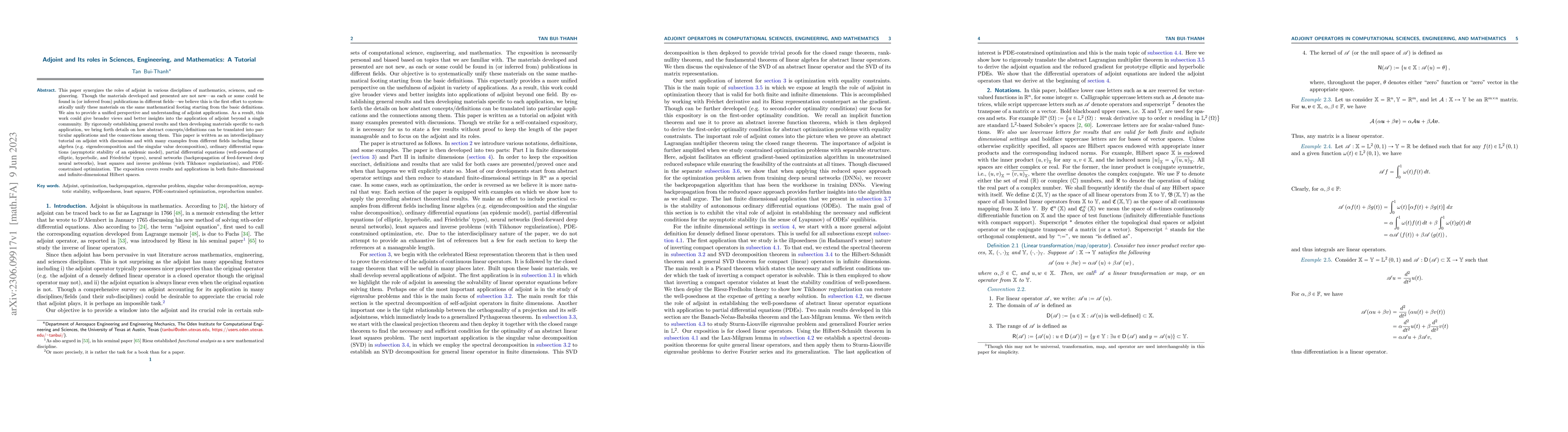 Thumbnail for Adjoint and Its roles in Sciences, Engineering, and Mathematics: A
  Tutorial