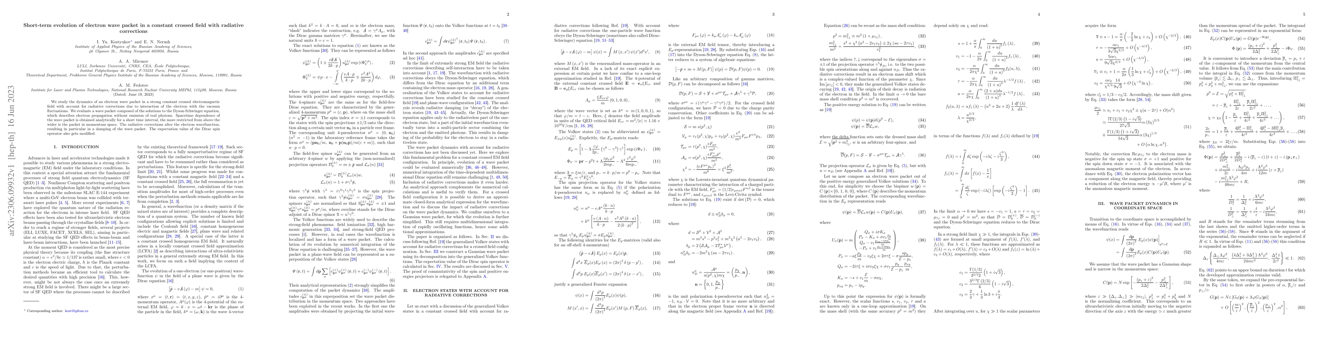 Thumbnail for Short-term evolution of electron wave packet in a constant crossed field
  with radiative corrections