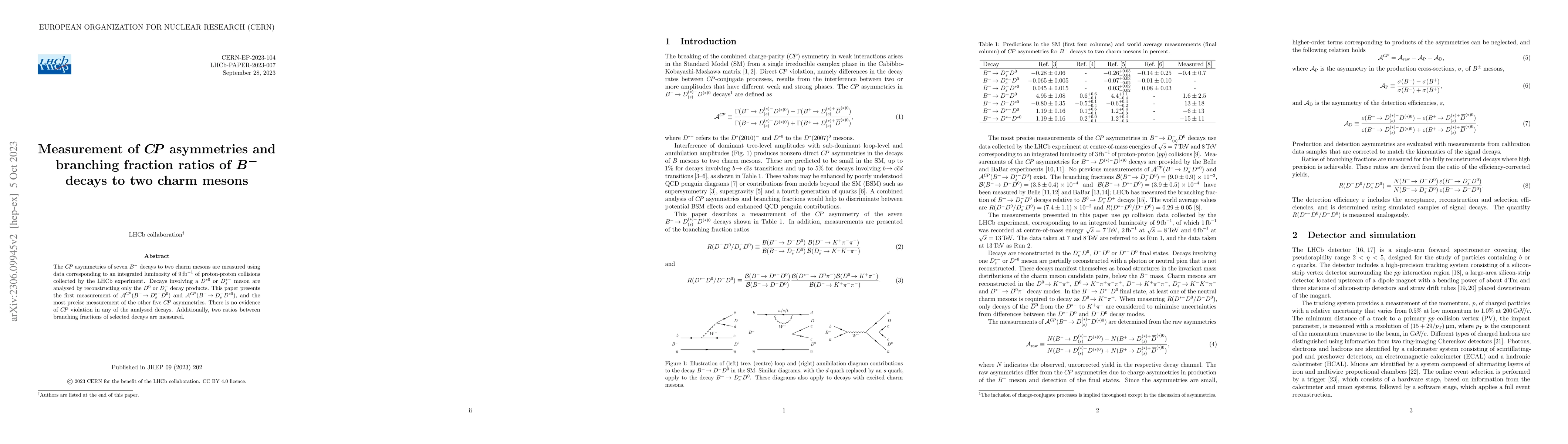 Thumbnail for Measurements of $CP$ asymmetries and branching fraction ratios of $B^-$
  decays to two charm mesons