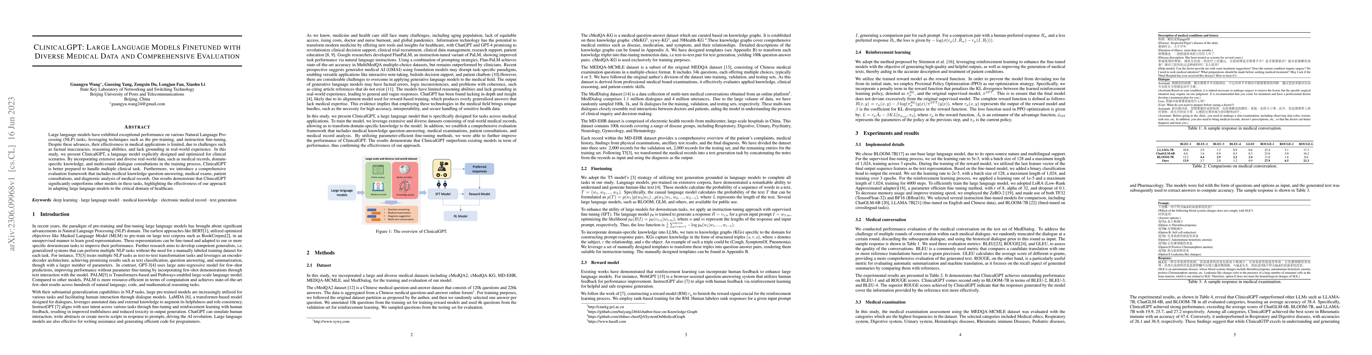 Thumbnail for ClinicalGPT: Large Language Models Finetuned with Diverse Medical Data
  and Comprehensive Evaluation