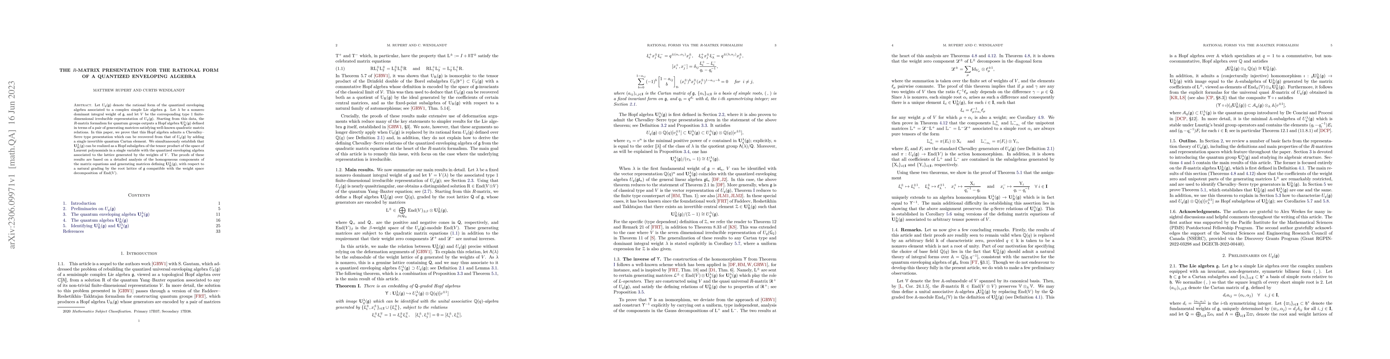Thumbnail for The R-matrix presentation for the rational form of a quantized
  enveloping algebra