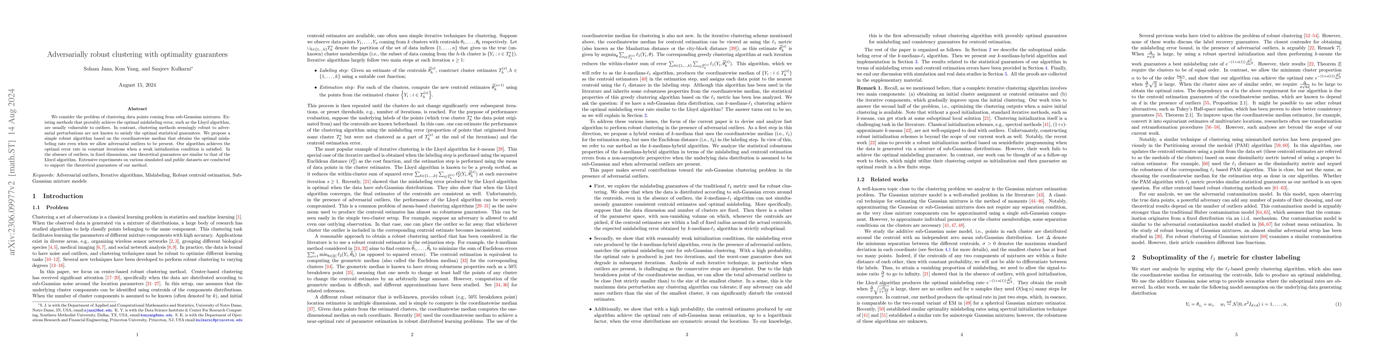 Thumbnail for Adversarially robust clustering with optimality guarantees