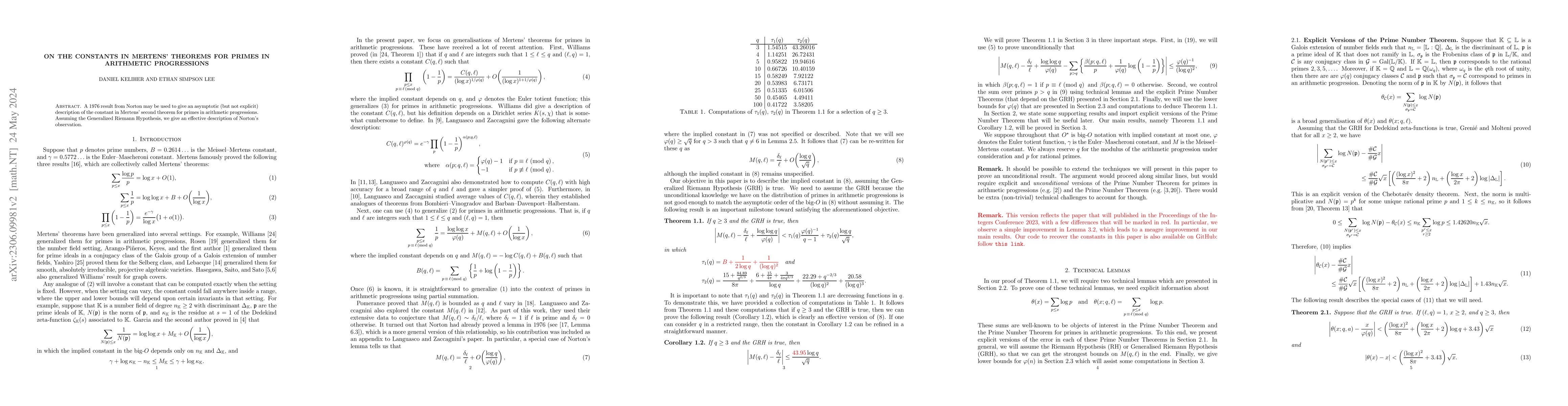 Thumbnail for On the constants in Mertens' theorems for primes in arithmetic
  progressions