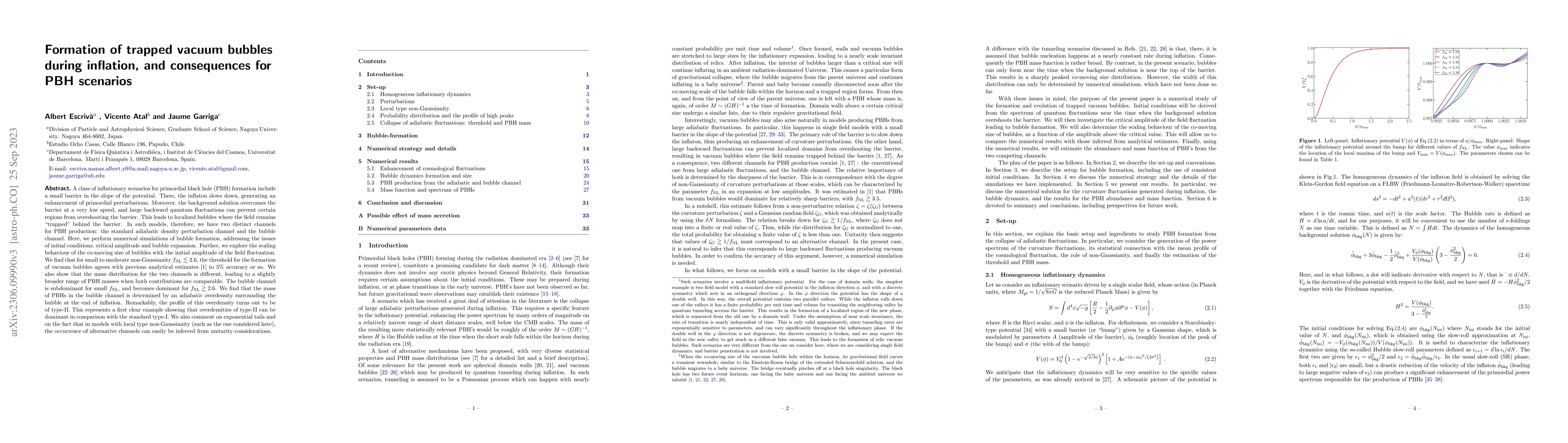 Thumbnail for Formation of trapped vacuum bubbles during inflation, and consequences
  for PBH scenarios