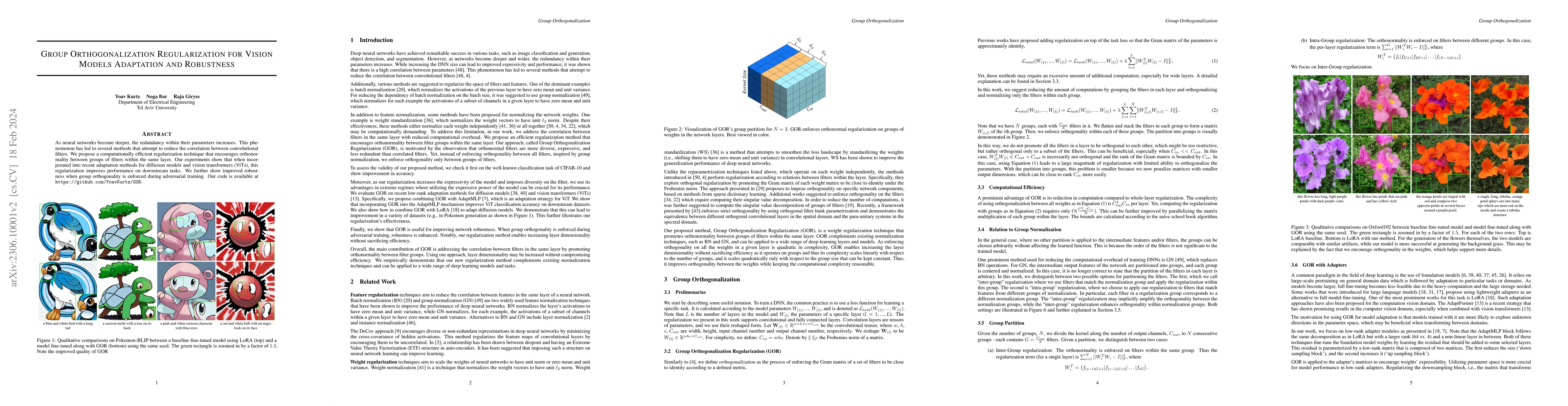 Thumbnail for Group Orthogonalization Regularization For Vision Models Adaptation and
  Robustness