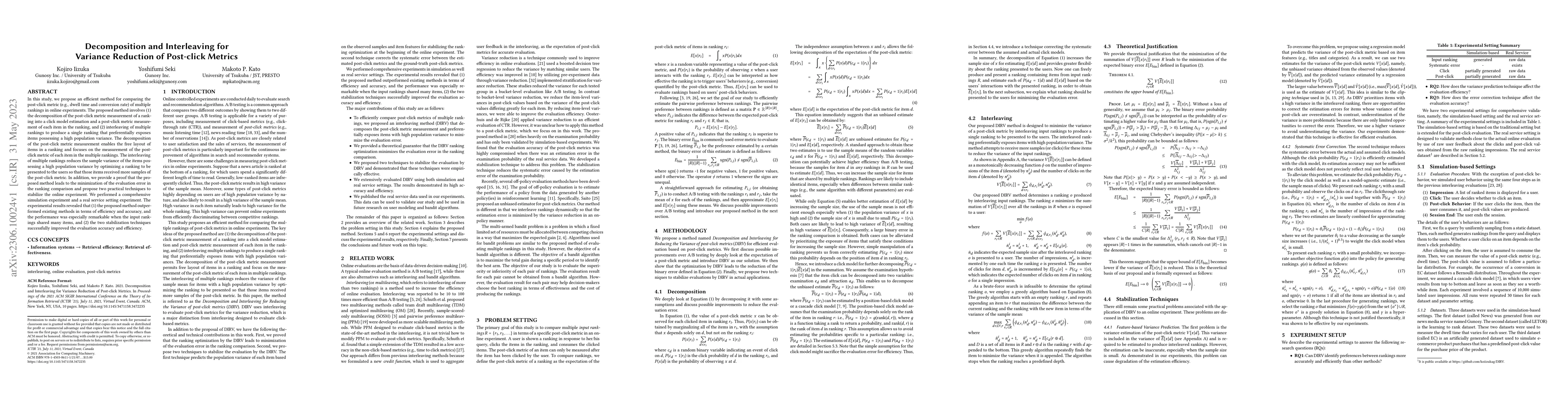 Thumbnail for Decomposition and Interleaving for Variance Reduction of Post-click
  Metrics