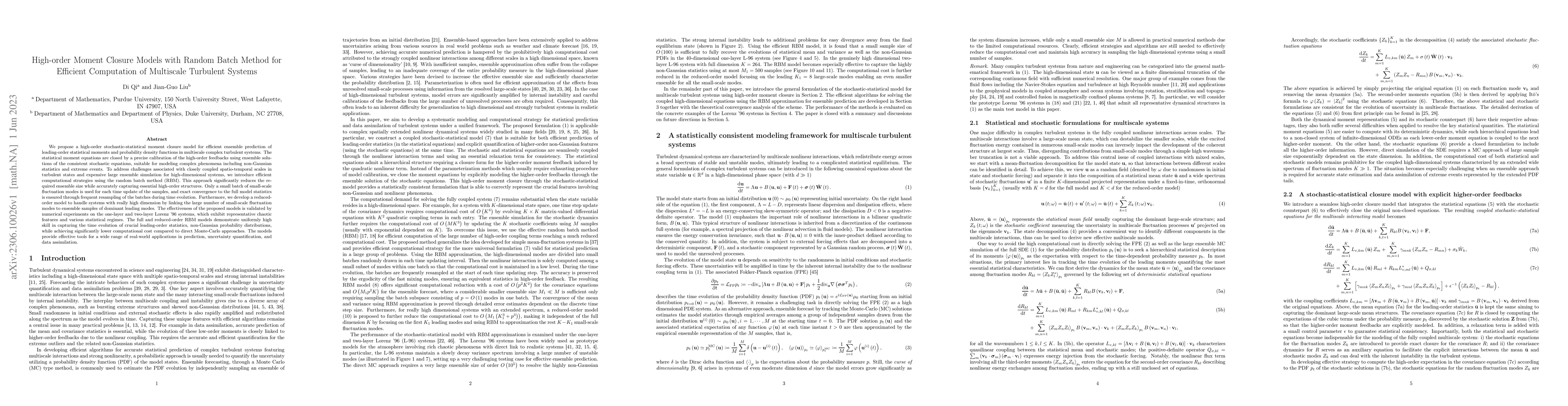 Thumbnail for High-order Moment Closure Models with Random Batch Method for Efficient
  Computation of Multiscale Turbulent Systems
