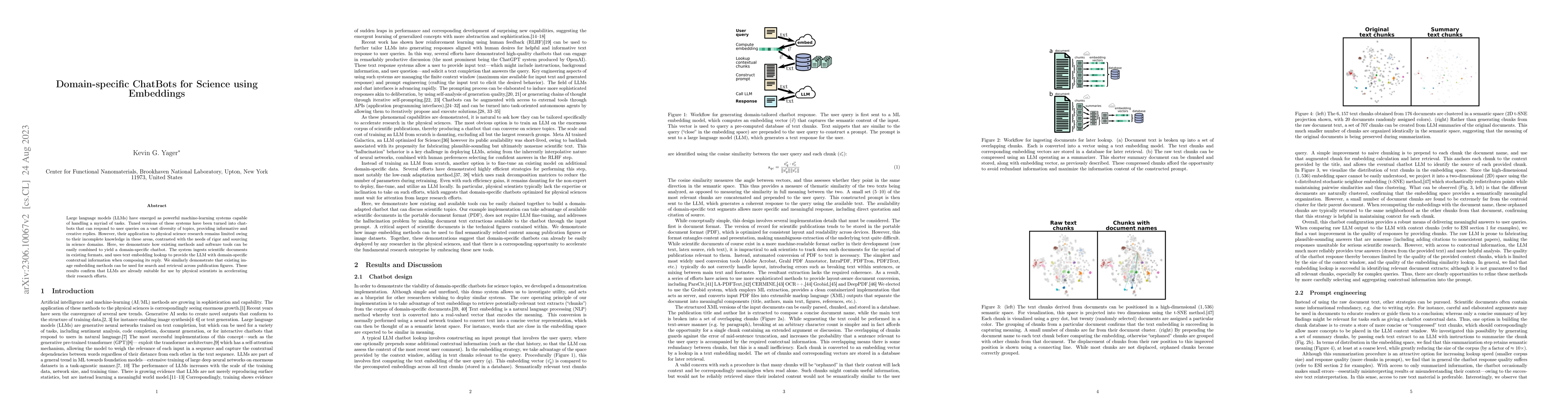 Thumbnail for Domain-specific ChatBots for Science using Embeddings